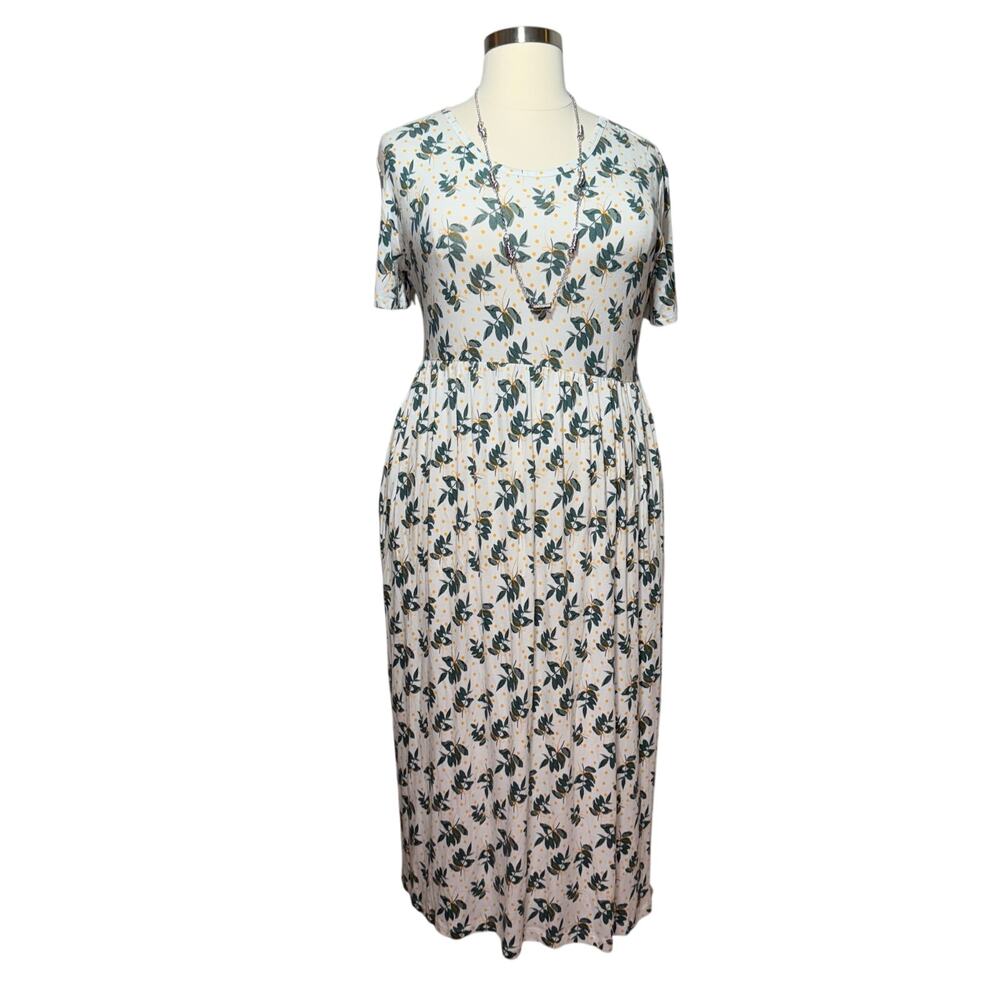 Longyuan Midi Dress Women’s Size 3XL Floral Print Elastic Waist Pockets